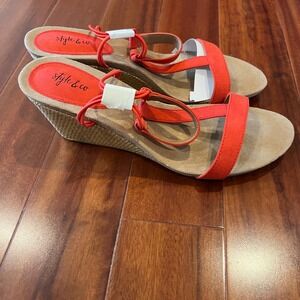 Espadrille Wedge Sandals‎ Red Orange Style & Co Mulan Shoes Woven New Sz 10M 10